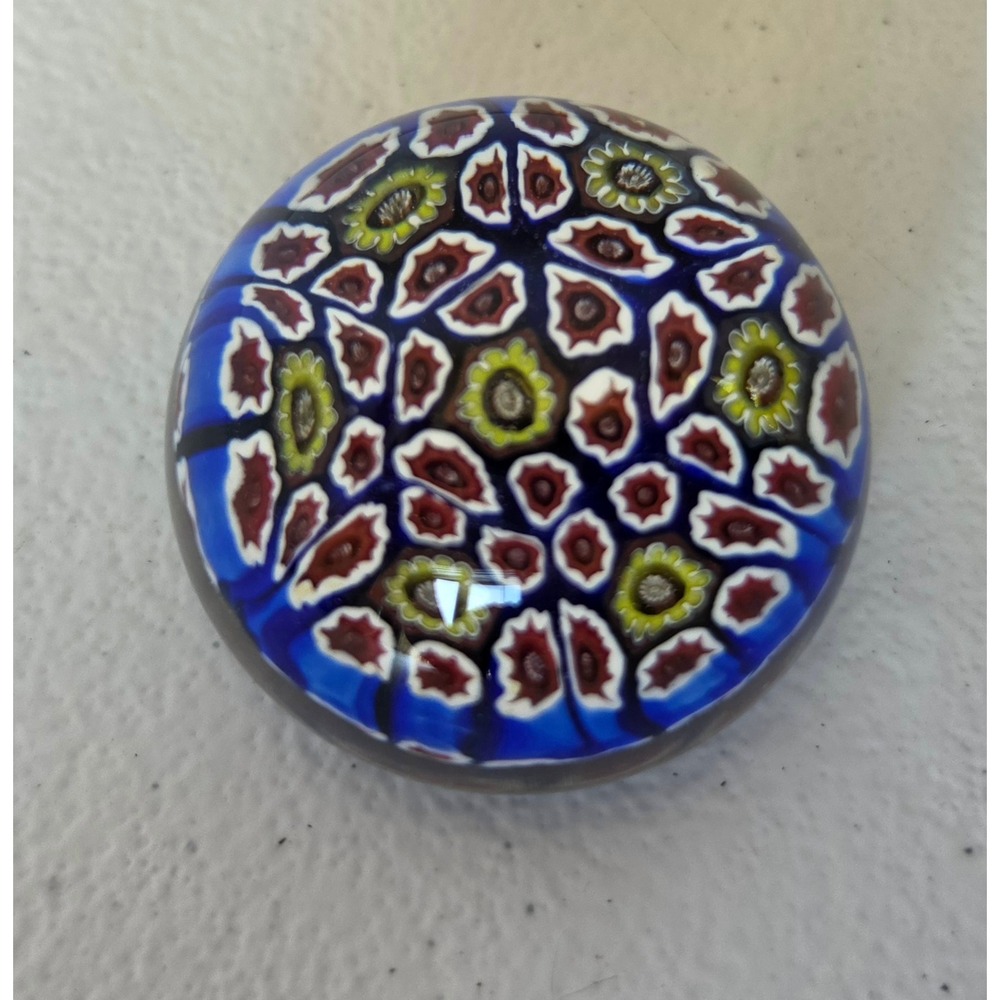 Vintage Murano Fratelli Toso Millefiori Art Glass Paperweight Blue 2 Inch Mini